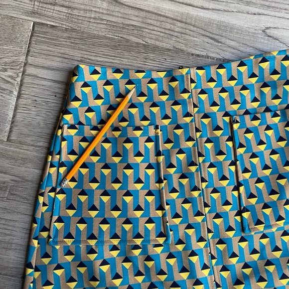 Anthropologie The Marisela Mini Skirt by Maeve Blue/Yellow/Black/Tan Retro SZ S - Picture 10 of 16